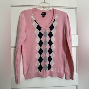 Women’s Tommy Hilfiger Pink Argyle Long Sleeve Sweater Size Medium
